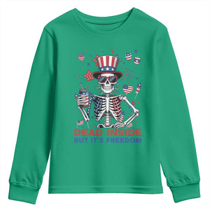 Funny Skeleton Dead Inside But Its Freedom Youth Sweatshirt Patriotic Gift TS12 Irish Green Print Your Wear