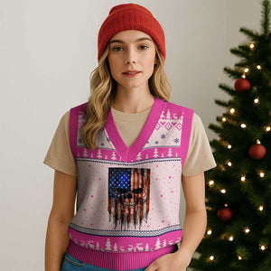 Patriotic Skull American Flag USA Pride V-Neck Knit Sweater Vest TS12 Hot Pink Print Your Wear