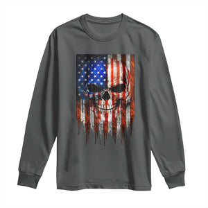 Patriotic Skull American Flag USA Pride Long Sleeve Shirt TS12 Dark Heather Print Your Wear