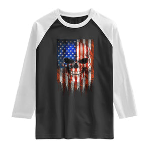 Patriotic Skull American Flag USA Pride Raglan Shirt TS12 Black White Print Your Wear