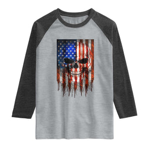 Patriotic Skull American Flag USA Pride Raglan Shirt TS12 Heather Gray Heather Charcoal Print Your Wear