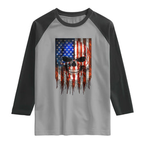 Patriotic Skull American Flag USA Pride Raglan Shirt TS12 Sport Gray Black Print Your Wear