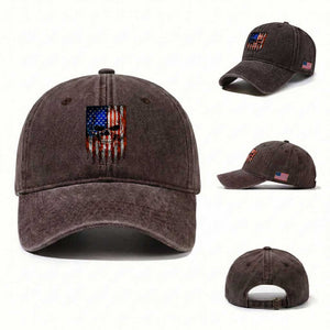 Patriotic Skull American Flag USA Pride Washed Cotton Baseball Cap TS12 Washed Cap Universal Fit Dark Brown Print Your Wear