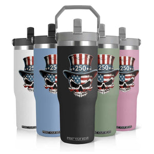 American Flag Skull Patriotic Pride Flip Straw Tumbler USA 250 Anniversary TS12 Print Your Wear