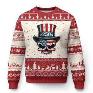 American Flag Skull Patriotic Pride Ugly Christmas Sweater USA 250 Anniversary TS12 Beige Red Print Your Wear