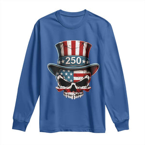 American Flag Skull Patriotic Pride Long Sleeve Shirt USA 250 Anniversary TS12 Royal Blue Print Your Wear