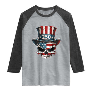 American Flag Skull Patriotic Pride Raglan Shirt USA 250 Anniversary TS12 Heather Gray Heather Charcoal Print Your Wear