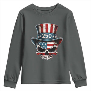 American Flag Skull Patriotic Pride Youth Sweatshirt USA 250 Anniversary TS12 Dark Heather Print Your Wear