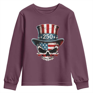 American Flag Skull Patriotic Pride Youth Sweatshirt USA 250 Anniversary TS12 Maroon Print Your Wear