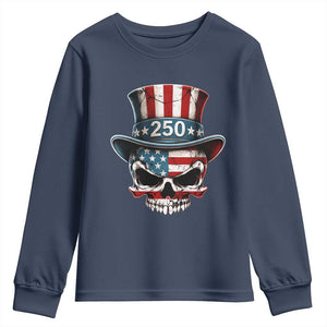 American Flag Skull Patriotic Pride Youth Sweatshirt USA 250 Anniversary TS12 Navy Print Your Wear