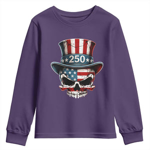 American Flag Skull Patriotic Pride Youth Sweatshirt USA 250 Anniversary TS12 Purple Print Your Wear