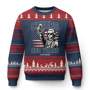 Patriotic Thomas Jefferson Ugly Christmas Sweater Cheers To 250 Years TS12 Navy Red Print Your Wear
