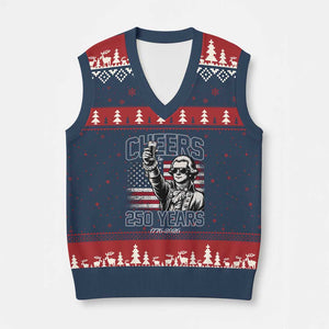 Patriotic Thomas Jefferson V-Neck Knit Sweater Vest Cheers To 250 Years TS12 Navy Red Print Your Wear