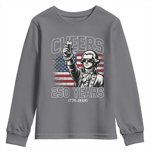 Patriotic Thomas Jefferson Youth Sweatshirt Cheers To 250 Years TS12 Charcoal Print Your Wear