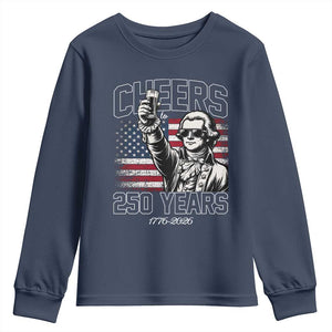 Patriotic Thomas Jefferson Youth Sweatshirt Cheers To 250 Years TS12 Navy Print Your Wear