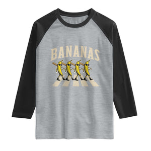 Retro Bananas Parody Raglan Shirt Funny Baseball Player Gift TS12 Heather Gray Black Print Your Wear