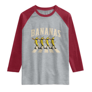Retro Bananas Parody Raglan Shirt Funny Baseball Player Gift TS12 Heather Gray Heather Red Print Your Wear