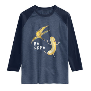 Funny Banana Striptease Be Free Graphic Raglan Shirt TS12 Heather Denim Navy Print Your Wear