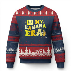 Funny In My Banana Era Graphic Ugly Christmas Sweater Retro Fruit Lover TS12 Navy Red Print Your Wear