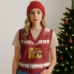 Funny In My Banana Era Graphic V-Neck Knit Sweater Vest Retro Fruit Lover TS12 Red Beige Print Your Wear