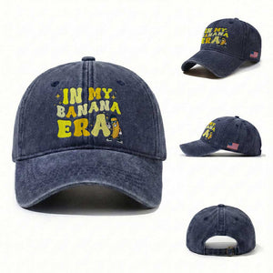Funny In My Banana Era Graphic Washed Cotton Baseball Cap Retro Fruit Lover TS12 Washed Cap Universal Fit Navy Print Your Wear