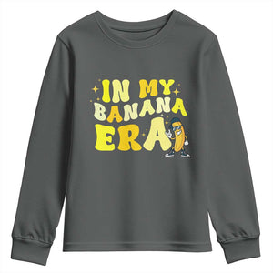 Funny In My Banana Era Graphic Youth Sweatshirt Retro Fruit Lover TS12 Dark Heather Print Your Wear