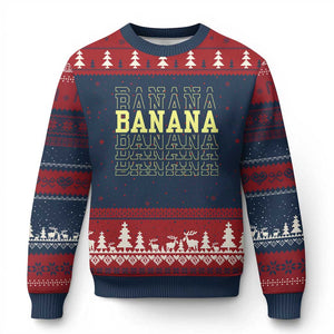 Banana Layered Text Graphic Ugly Christmas Sweater Banana Lover Gift TS12 Navy Red Print Your Wear