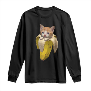Funny Bananacat Meme Lover Long Sleeve Shirt Cute Kitty Banana Costume TS12 Black Print Your Wear