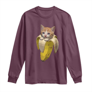 Funny Bananacat Meme Lover Long Sleeve Shirt Cute Kitty Banana Costume TS12 Maroon Print Your Wear