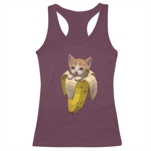 Funny Bananacat Meme Lover Racerback Tank Top Cute Kitty Banana Costume TS12 Maroon Print Your Wear