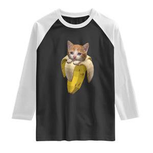 Funny Bananacat Meme Lover Raglan Shirt Cute Kitty Banana Costume TS12 Black White Print Your Wear