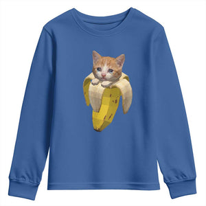 Funny Bananacat Meme Lover Youth Sweatshirt Cute Kitty Banana Costume TS12 Royal Blue Print Your Wear