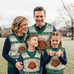 Personalized Basketball Daddy V-Neck Knit Sweater Vest Custom Number First Time Dad Pregnancy Announcement TS12 Beige Green Print Your Wear