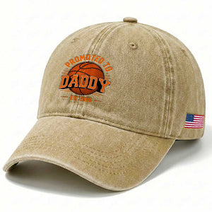 Personalized Basketball Daddy Washed Cotton Baseball Cap Custom Number First Time Dad Pregnancy Announcement TS12 Print Your Wear