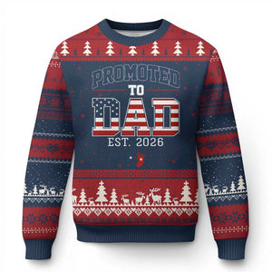 Promoted To Dad Est 2026 American Flag Ugly Christmas Sweater Patriotic New Dad Gift TS12 Navy Red Print Your Wear