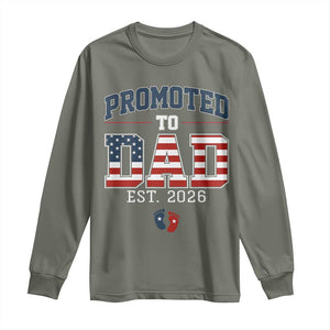 Promoted To Dad Est 2026 American Flag Long Sleeve Shirt Patriotic New Dad Gift TS12 Military Green Print Your Wear