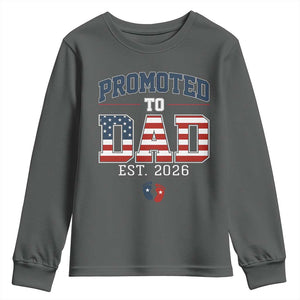 Promoted To Dad Est 2026 American Flag Youth Sweatshirt Patriotic New Dad Gift TS12 Dark Heather Print Your Wear