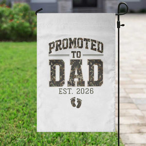 Camouflage Promoted To Dad Est 2026 Garden Flag Camo Pregnancy Announcement Graphic