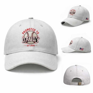 Promoted To Dad 2026 Baseball Baseball Cap First Time Father Sports Lover TS12 Baseball Cap Universal Fit White Print Your Wear