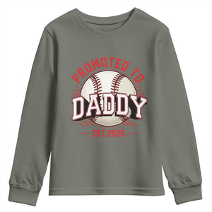 Promoted To Dad 2026 Baseball Youth Sweatshirt First Time Father Sports Lover TS12 Military Green Print Your Wear