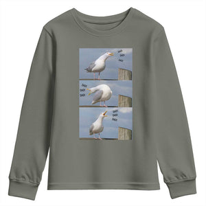 Funny Seagull Papa Youth Sweatshirt Fathers Day Gift Ocean Life Dad Graphic TS12 Military Green Print Your Wear