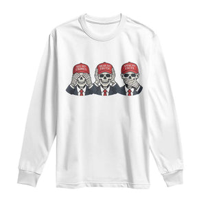 See No Crimes Hear No Truth Speak No Facts Long Sleeve Shirt Skeleton Political Satire Graphic TS12 White Print Your Wear