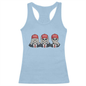 See No Crimes Hear No Truth Speak No Facts Racerback Tank Top Skeleton Political Satire Graphic TS12 Light Blue Print Your Wear