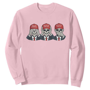 See No Crimes Hear No Truth Speak No Facts Sweatshirt Skeleton Political Satire Graphic TS12 Light Pink Print Your Wear