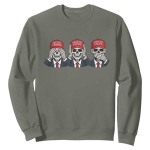See No Crimes Hear No Truth Speak No Facts Sweatshirt Skeleton Political Satire Graphic TS12 Military Green Print Your Wear