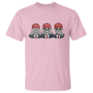 See No Crimes Hear No Truth Speak No Facts T Shirt Skeleton Political Satire Graphic TS12 Light Pink Print Your Wear