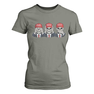 See No Crimes Hear No Truth Speak No Facts T Shirt For Women Skeleton Political Satire Graphic TS12 Military Green Print Your Wear