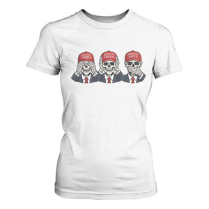 See No Crimes Hear No Truth Speak No Facts T Shirt For Women Skeleton Political Satire Graphic TS12 White Print Your Wear