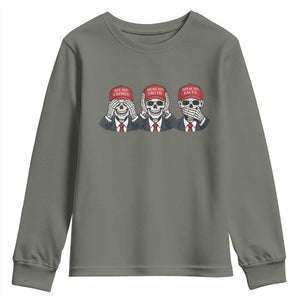 See No Crimes Hear No Truth Speak No Facts Youth Sweatshirt Skeleton Political Satire Graphic TS12 Military Green Print Your Wear