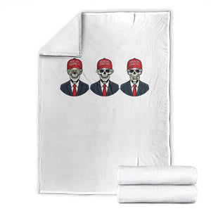 Skeleton See No Crimes Hear No Truth Throw Blanket Funny Political Satire TS12 White Print Your Wear